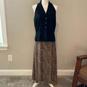 Vintage Danny & Nicole Peplum Dress Women's 12 Black Leopard‎ Print Classic